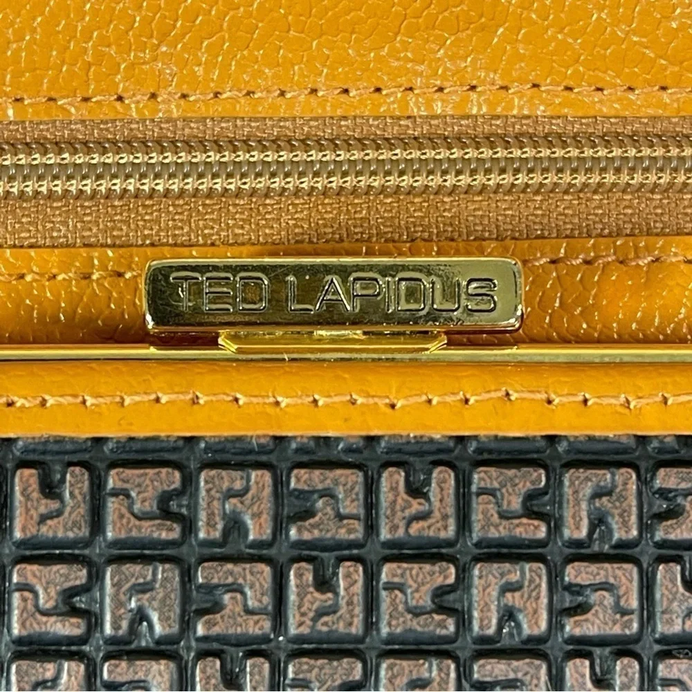 Vintage Ted Lapidus Paris Monogram Leather Wallet Tan Brown Bifold France